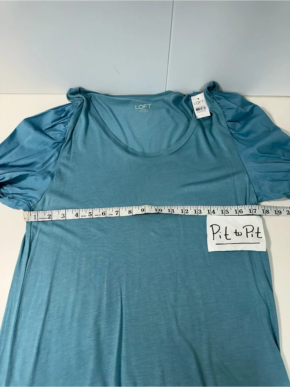 Ann Taylor Loft NWT Puff Tie Sleeves Top Blue Green Short Sleeves Soft Comfy L